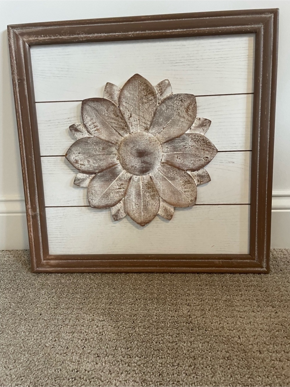 Rustic Farmhouse 3D Flower Wall Decor – Framed Wood Floral Art